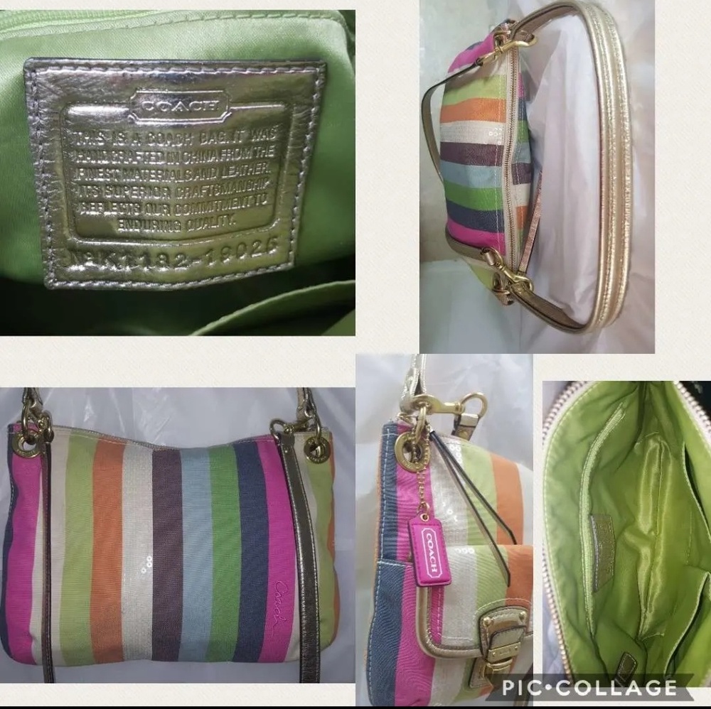 Coach Multicolor Striped Crossbody Bag with Pink Tag